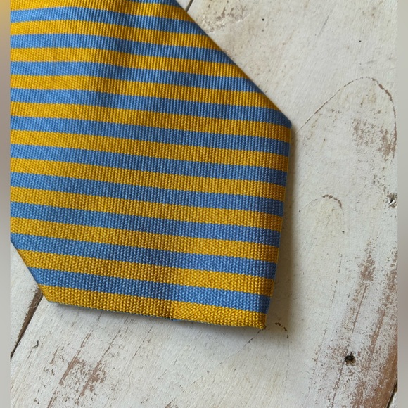 BROOKS BROTHERS striped handwoven silk tie yellow & light blue formal business - Picture 1 of 11